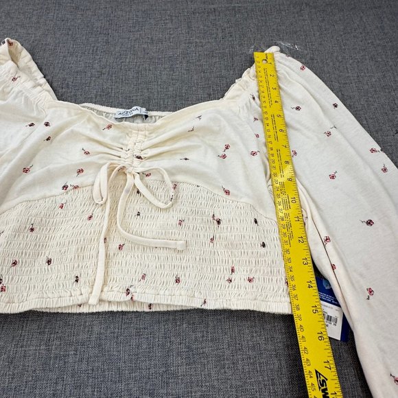 New, Arizona Jean Co Crop Top Long Sleeve X-Large Junior Ivory Floral MSRP $34‎ - Picture 7 of 12